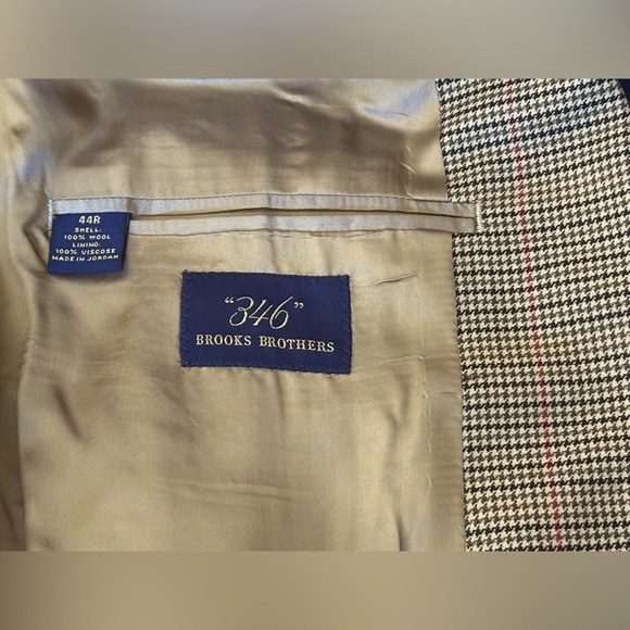 Brooks Brothers 346 Wool Brown Red Tan Plaid Men’s Sport Coat Blazer Size 44R - Picture 7 of 8